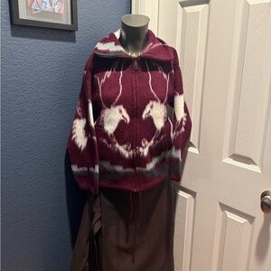 Elegant Burgundy and White Women's Sweater Made in Ecuador 100% Acrylic